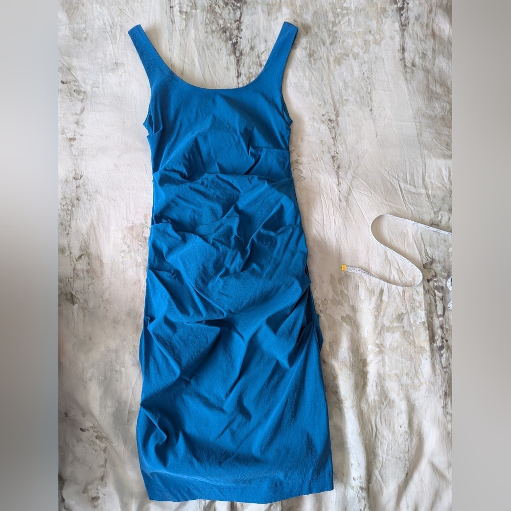 Papillon Teal ruches bodycon midi dress size medium